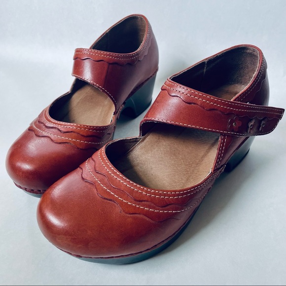 Dansko Shoes - Dansko Harlow Leather Mary Jane Clogs Velcro Closure Flowers 38